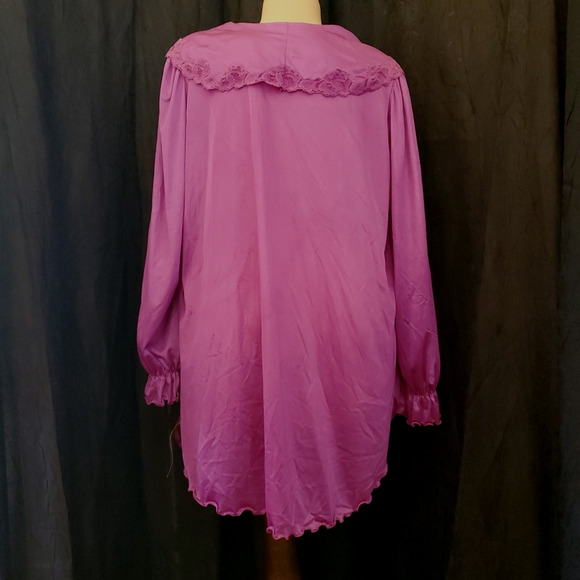 NEW Vintage GILEAD Babydoll Nightgown SILKY PURPLE Lace Collar Balloon Sleeve M - Picture 8 of 12